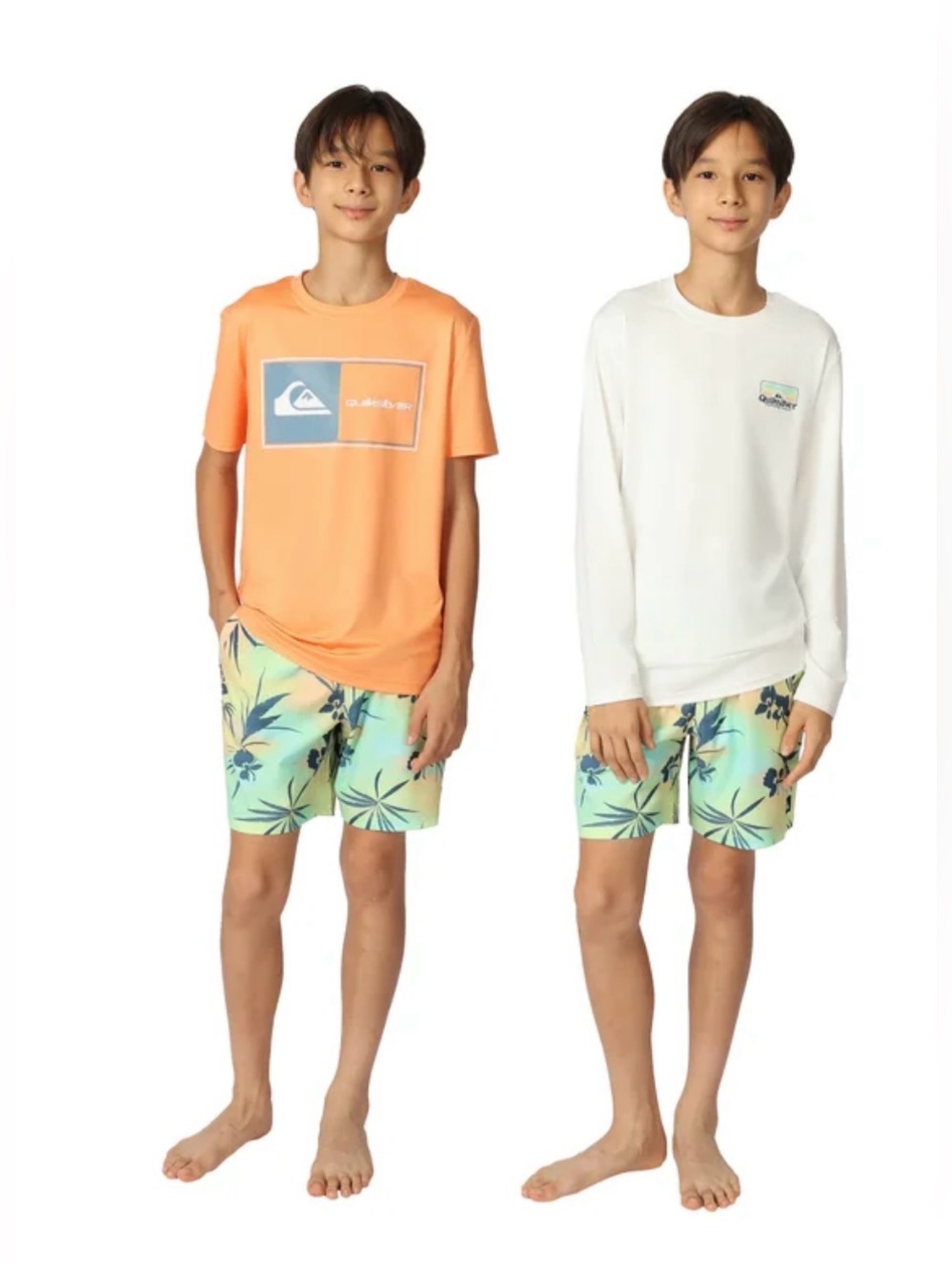 NWT 3 PC Quiksilver Kids Swim Trunks and Tops Rash Guard Set size XS 5/6